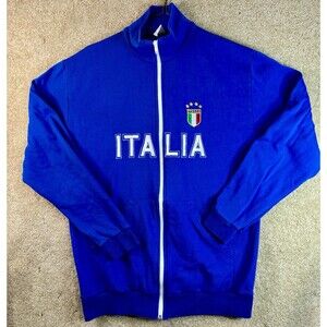 Vintage Italia Sweatshirt Men L Blue Hoodie Y2K Full Zip Sports Football Track